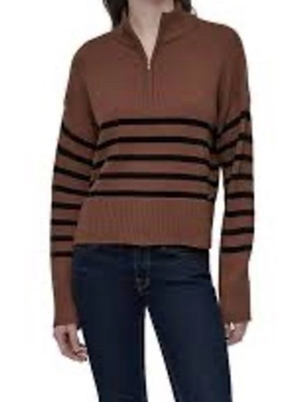 DKNYC Brown and Black Striped Half-Zip Sweater